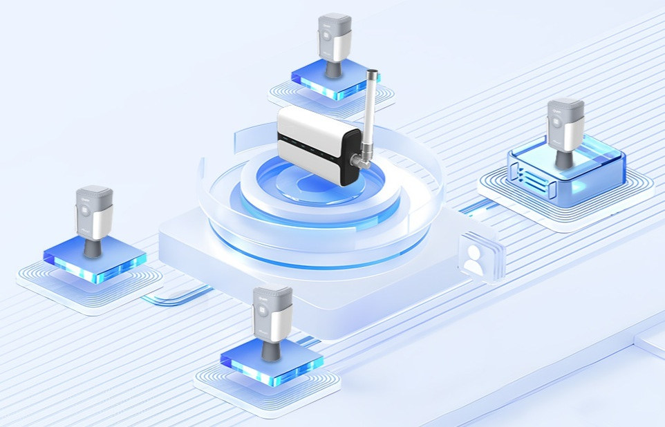 Varios sensores de nivel inalámbricos conectados a un gateway central
